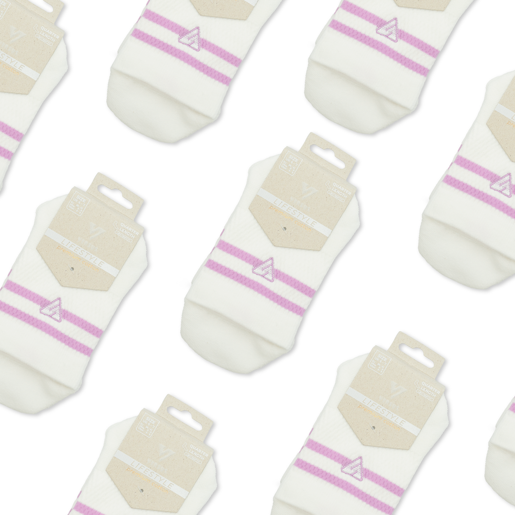 White & Pink Lifestyle Quarter Socks