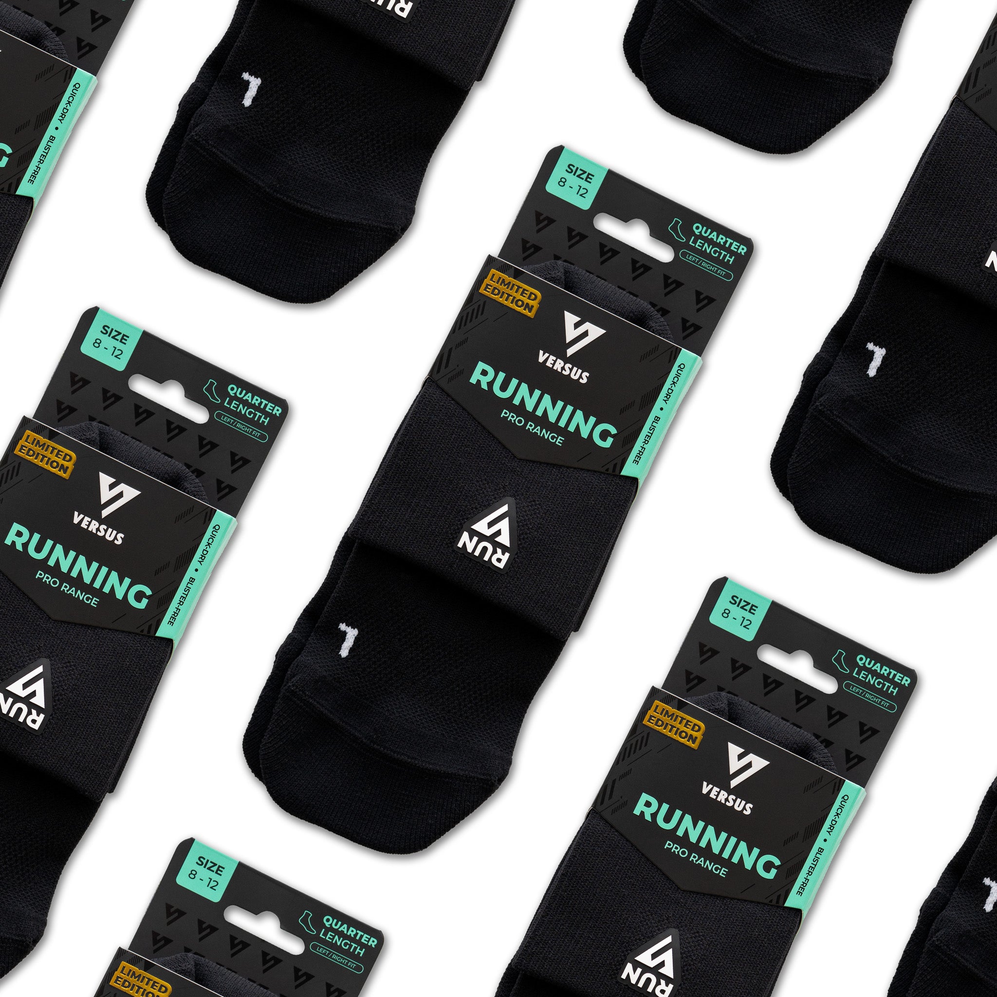 Black RUN Running Quarter Socks