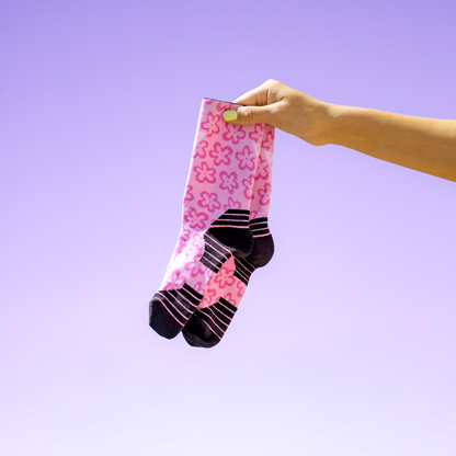 Pink Flower Power KIDS Active Crew Socks