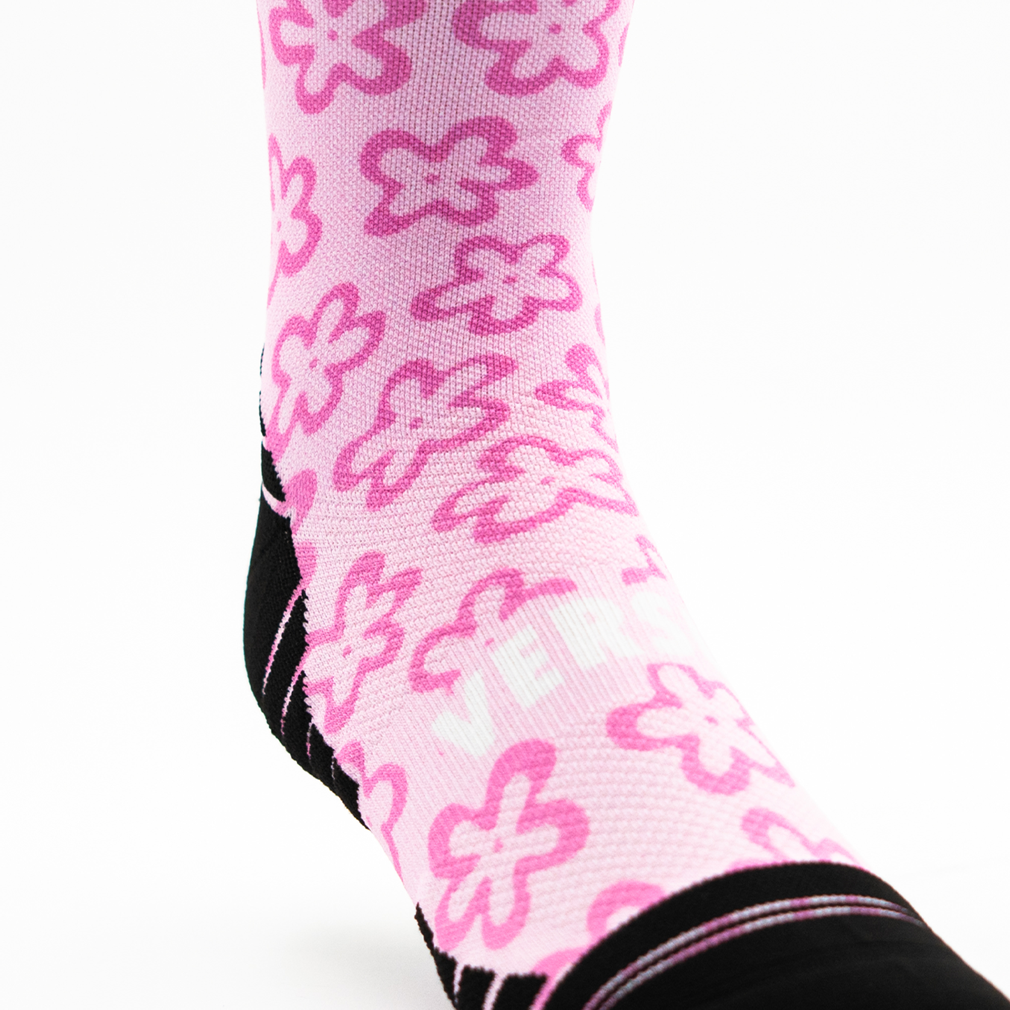 Pink Flower Power Active Crew Socks