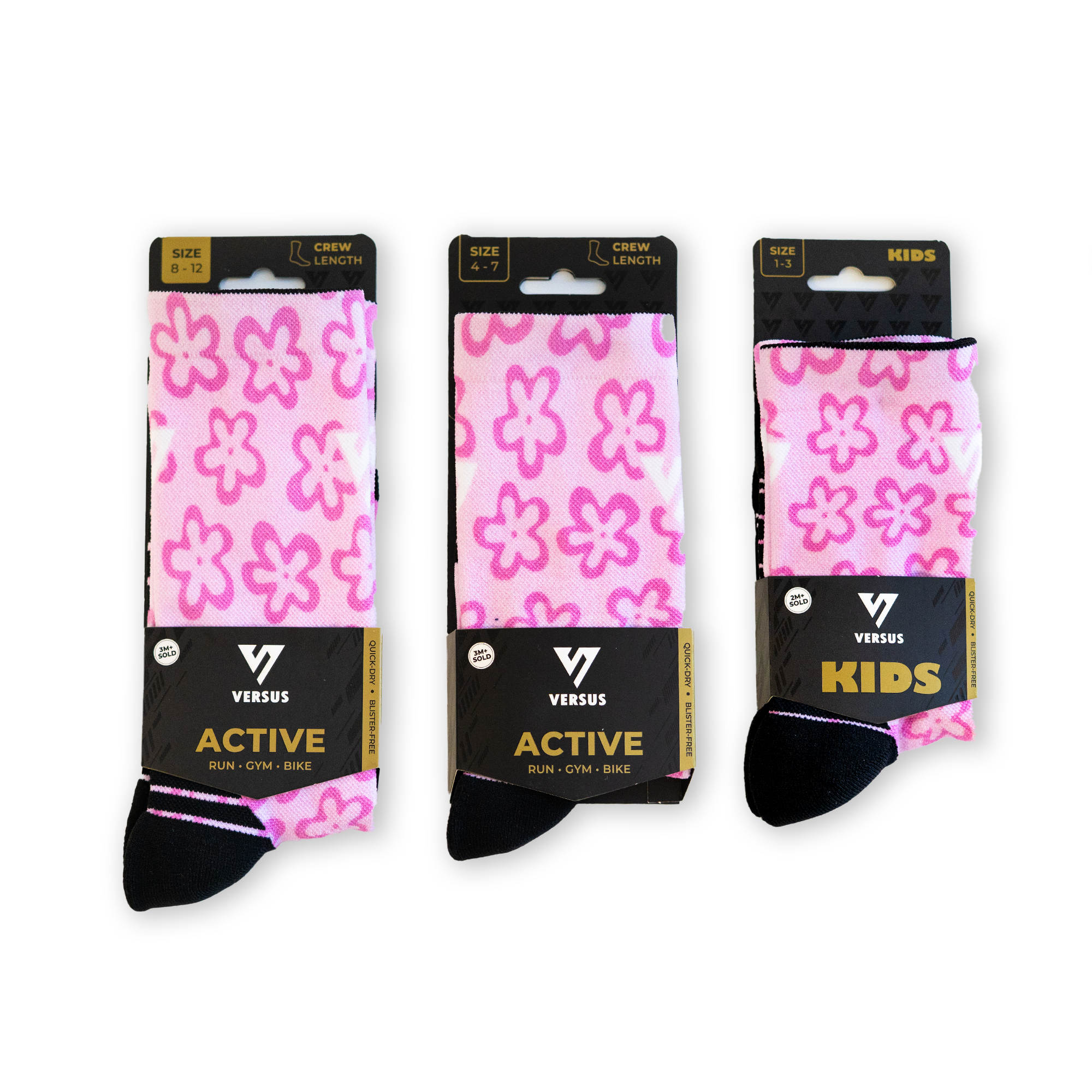 Pink Flower Power KIDS Active Crew Socks