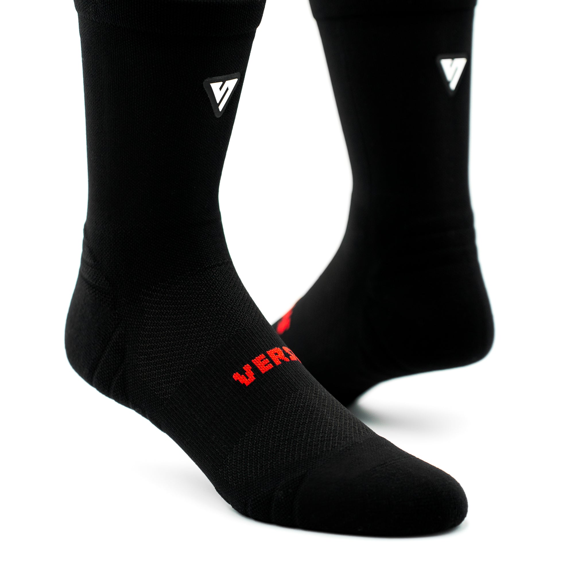 Classic Black Active Crew Tab Red Socks