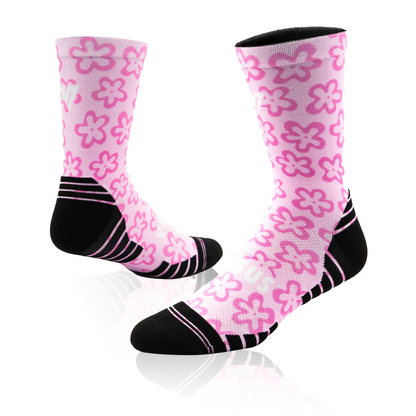 Pink Flower Power Active Crew Socks