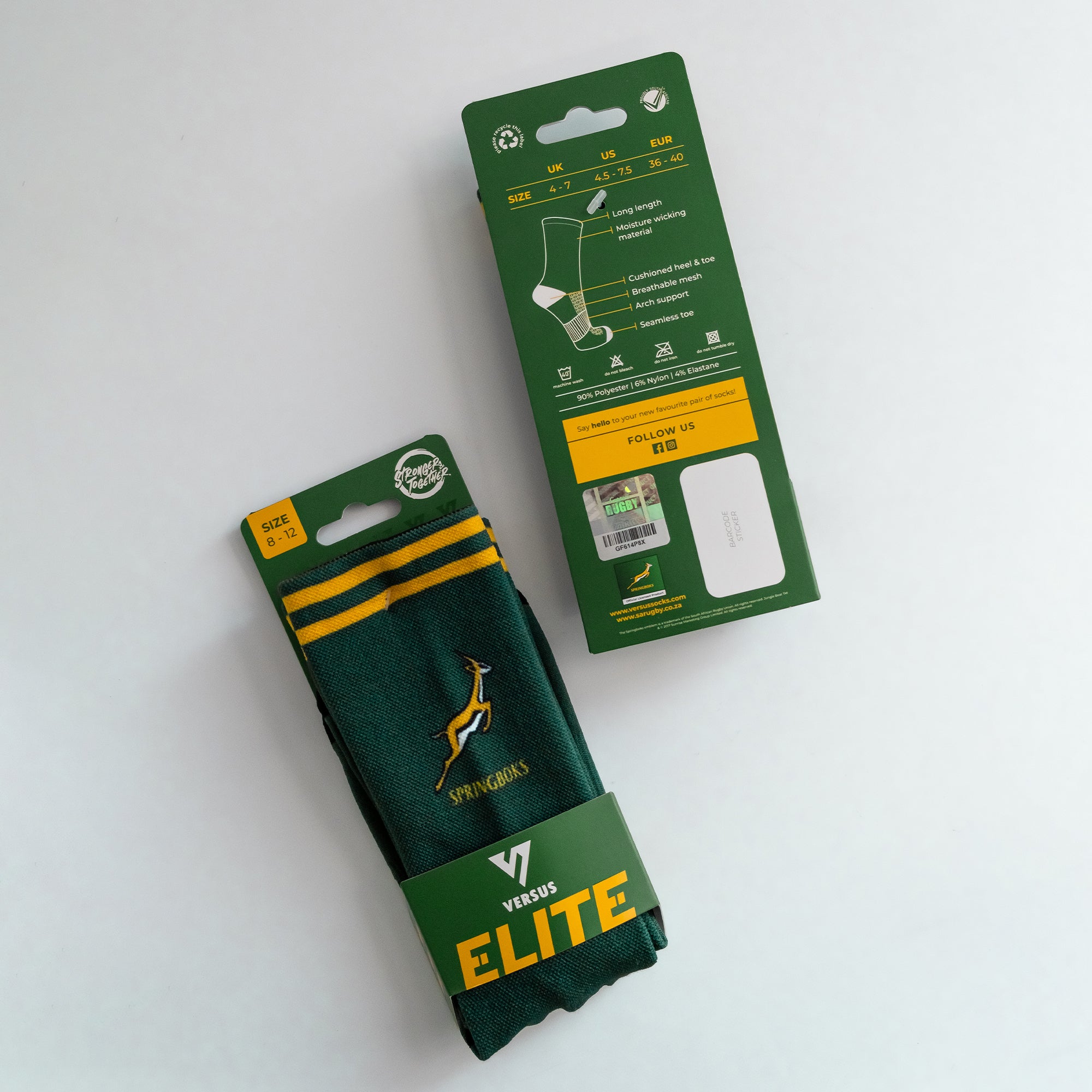 Springboks Rugby Active Crew Socks Bundle (4 Pack)