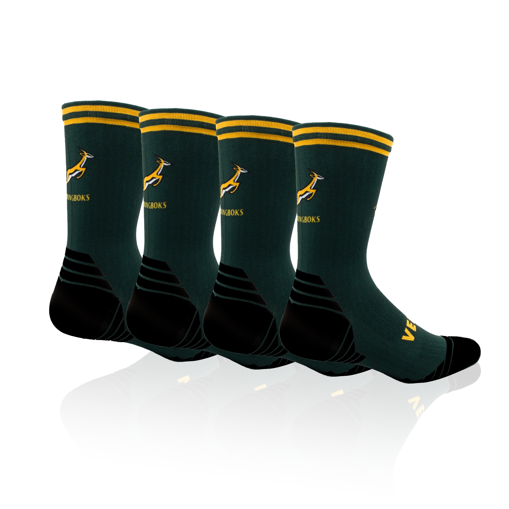 Springboks Rugby Active Crew Socks Bundle (4 Pack)
