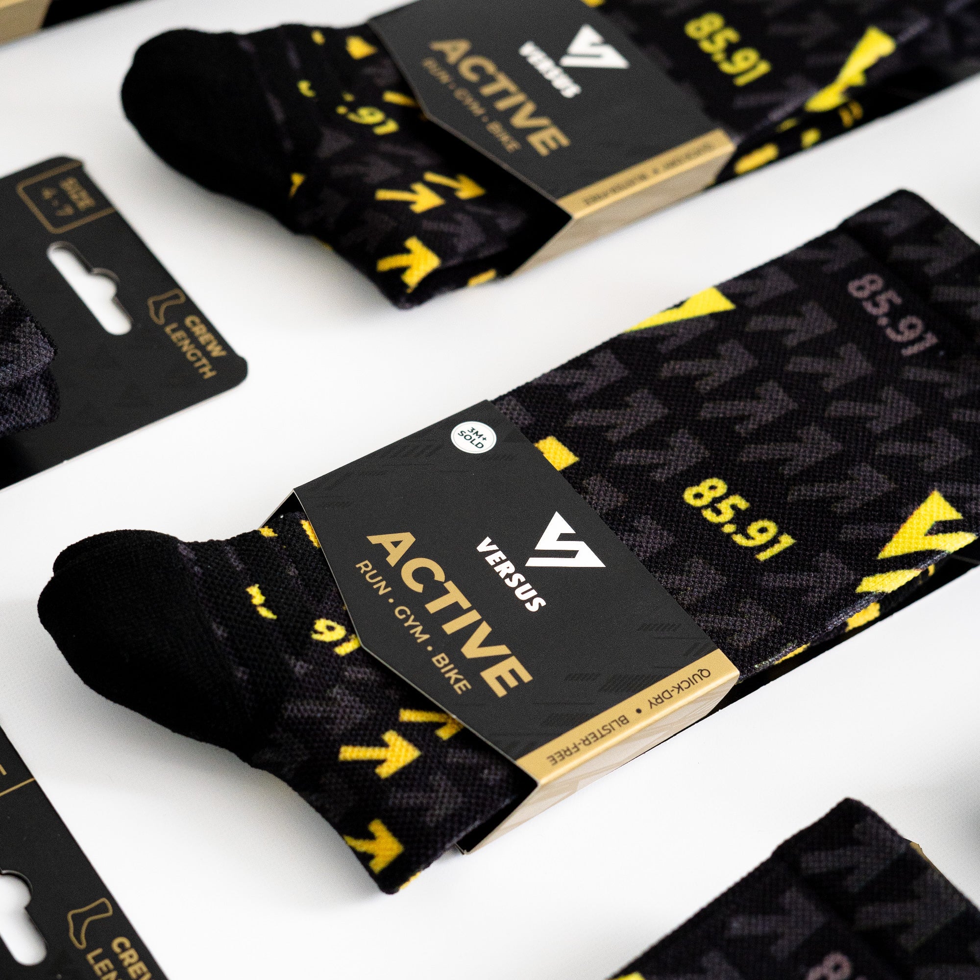 Black & Yellow 85.91 Active Crew Socks