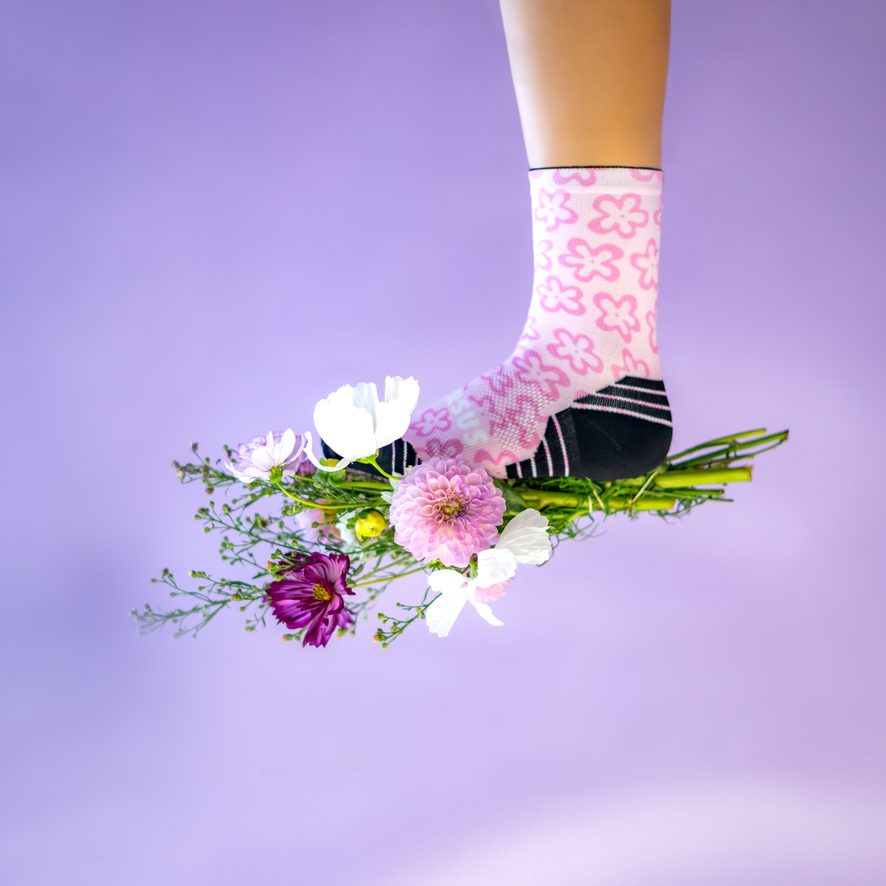 Pink Flower Power Active Crew Socks